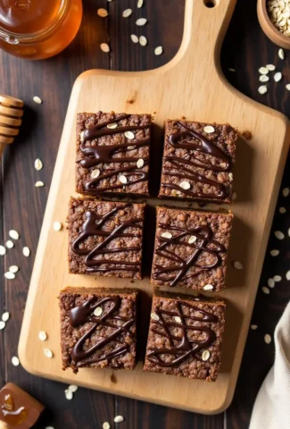 healthy no bake oatmeal bars on rustic wooden kitchen counter