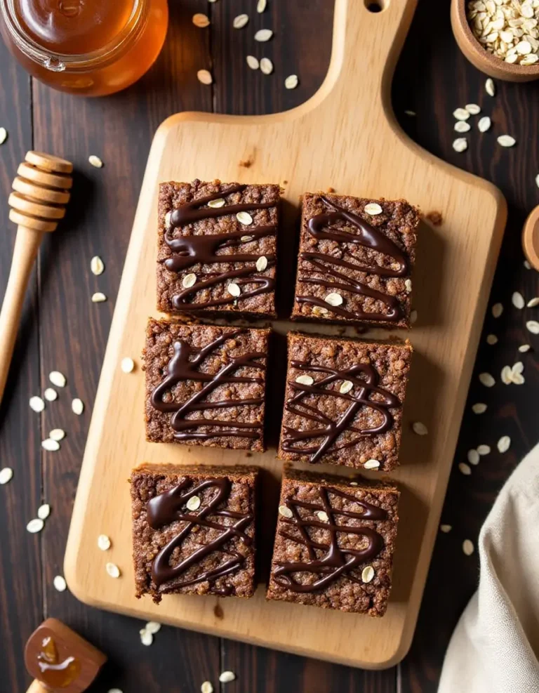 healthy no bake oatmeal bars on rustic wooden kitchen counter