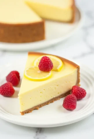 Creamy jello no bake cheesecake with raspberries