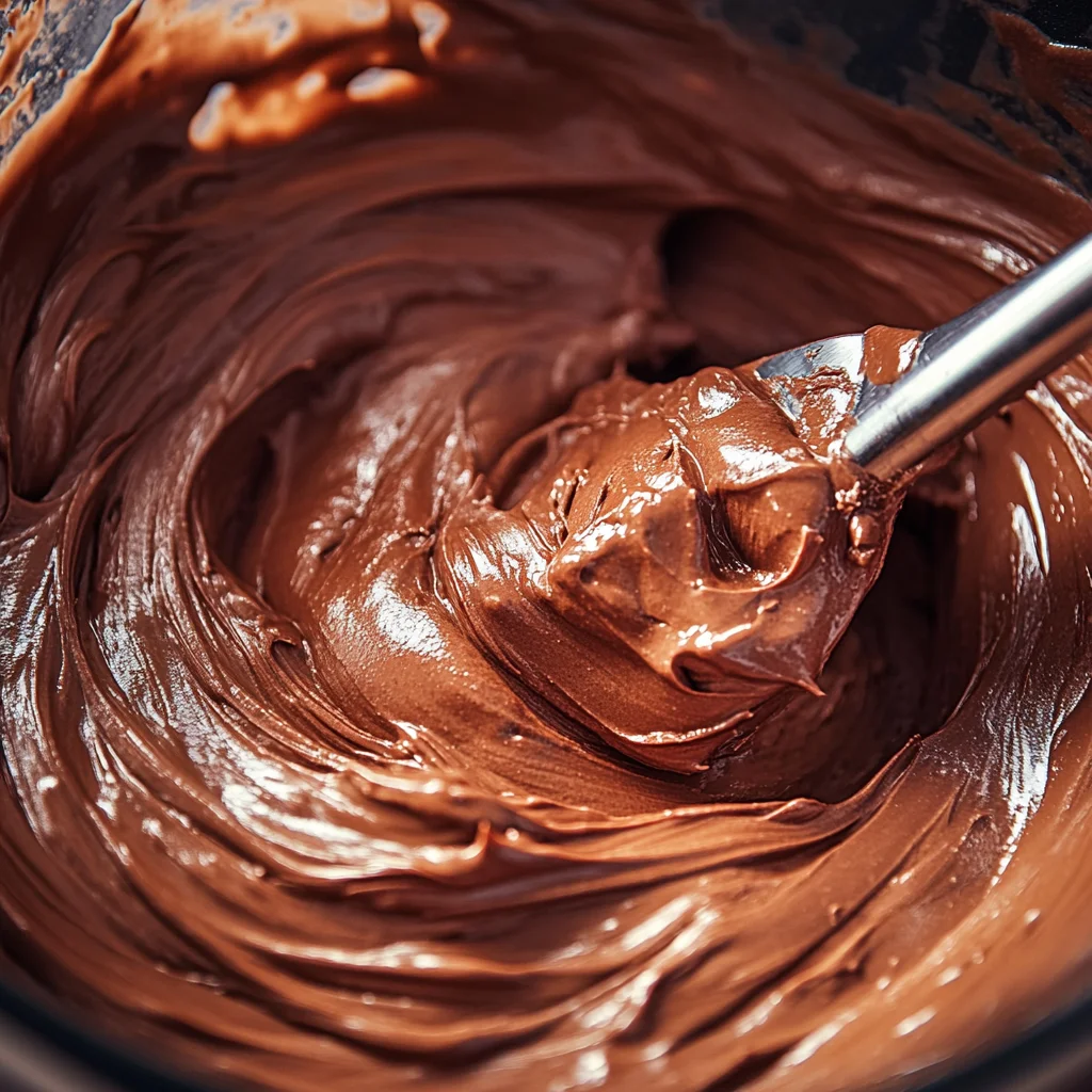 Blending vegan chocolate mousse with avocado in a food processor