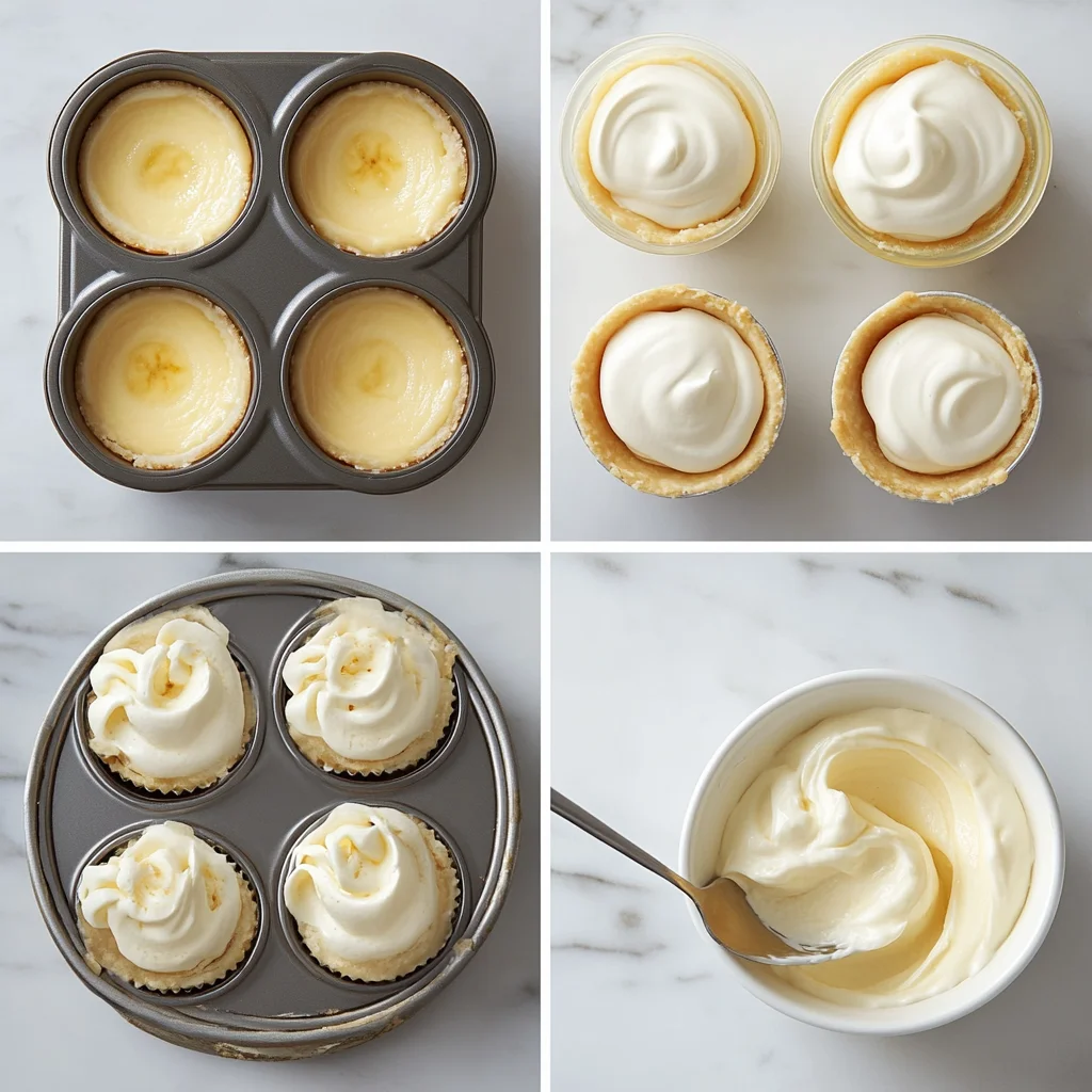 Preparing mini banana cream pies in muffin tins