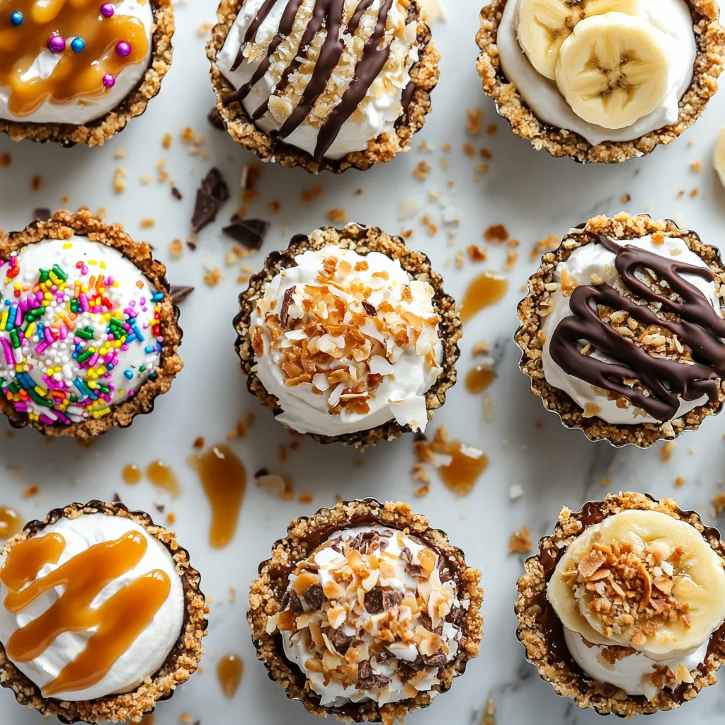 Custom no bake mini banana cream pies with assorted toppings