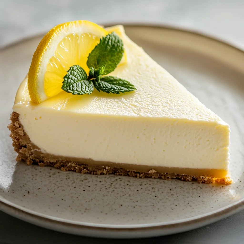 sliced no bake lemon cheesecake ready to serve