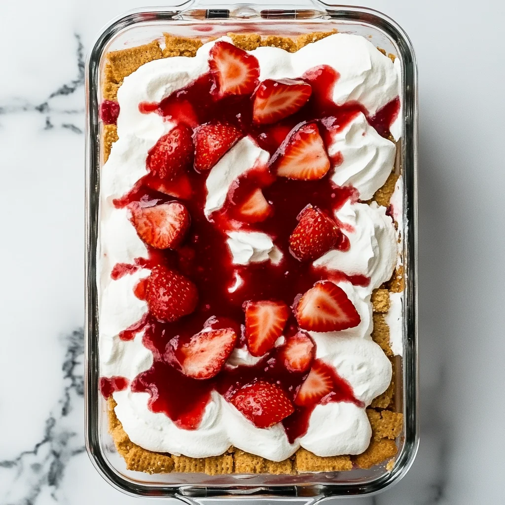 layering strawberry shortcake icebox cake