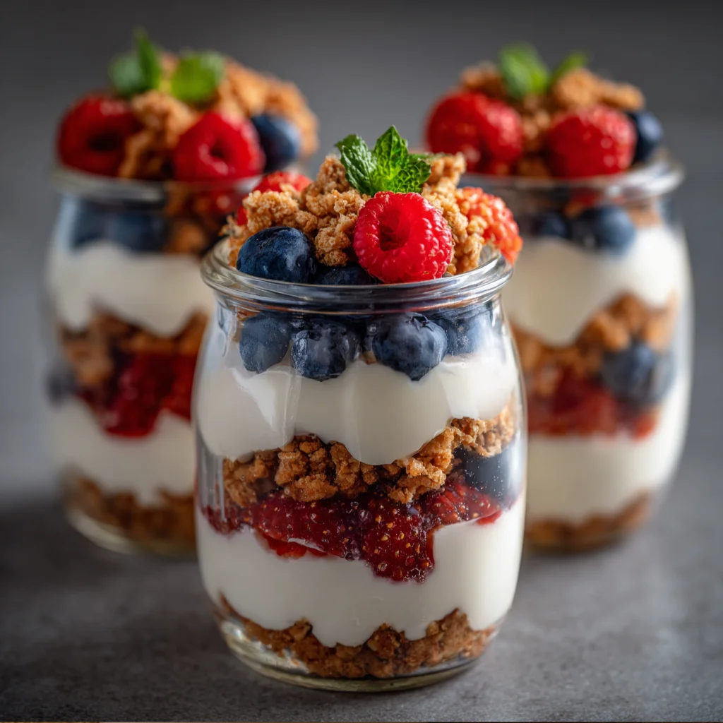 frozen greek yogurt parfait with berries and granola