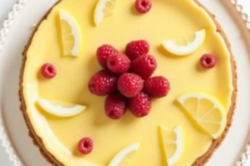 Jello no bake cheesecake served with fresh fruit and lemon